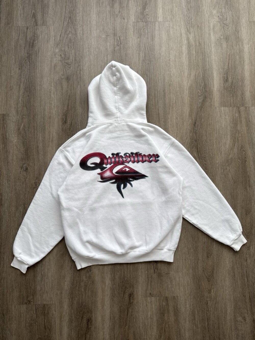 Rare Vintage 90s Quiksilver Surf Skate Beach White Hoodie Punk Streetwear Logo